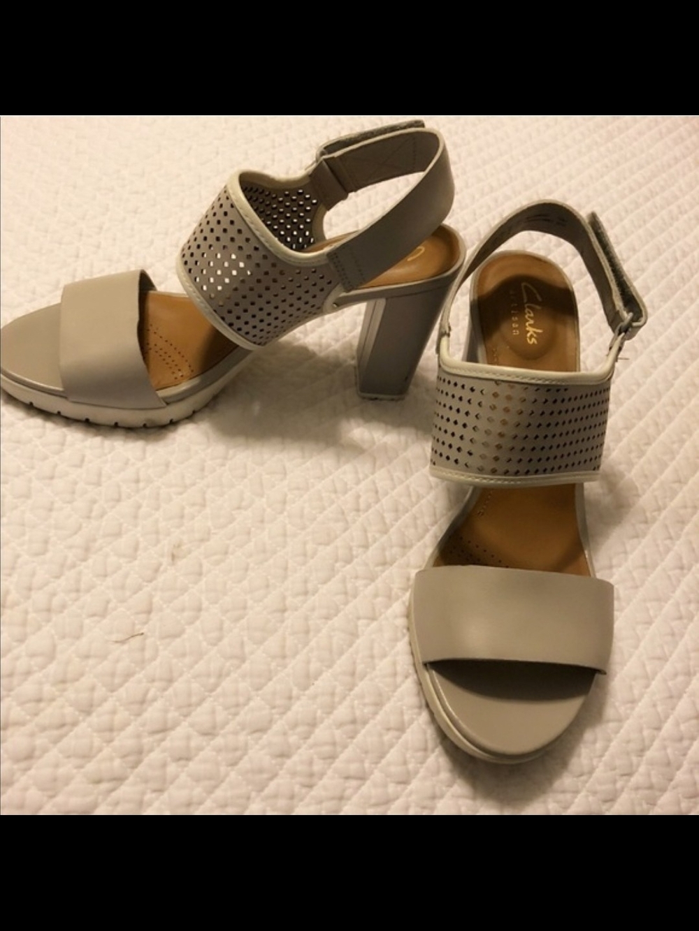 Clarks Women's Neutral Gray Block Heel Sandals
